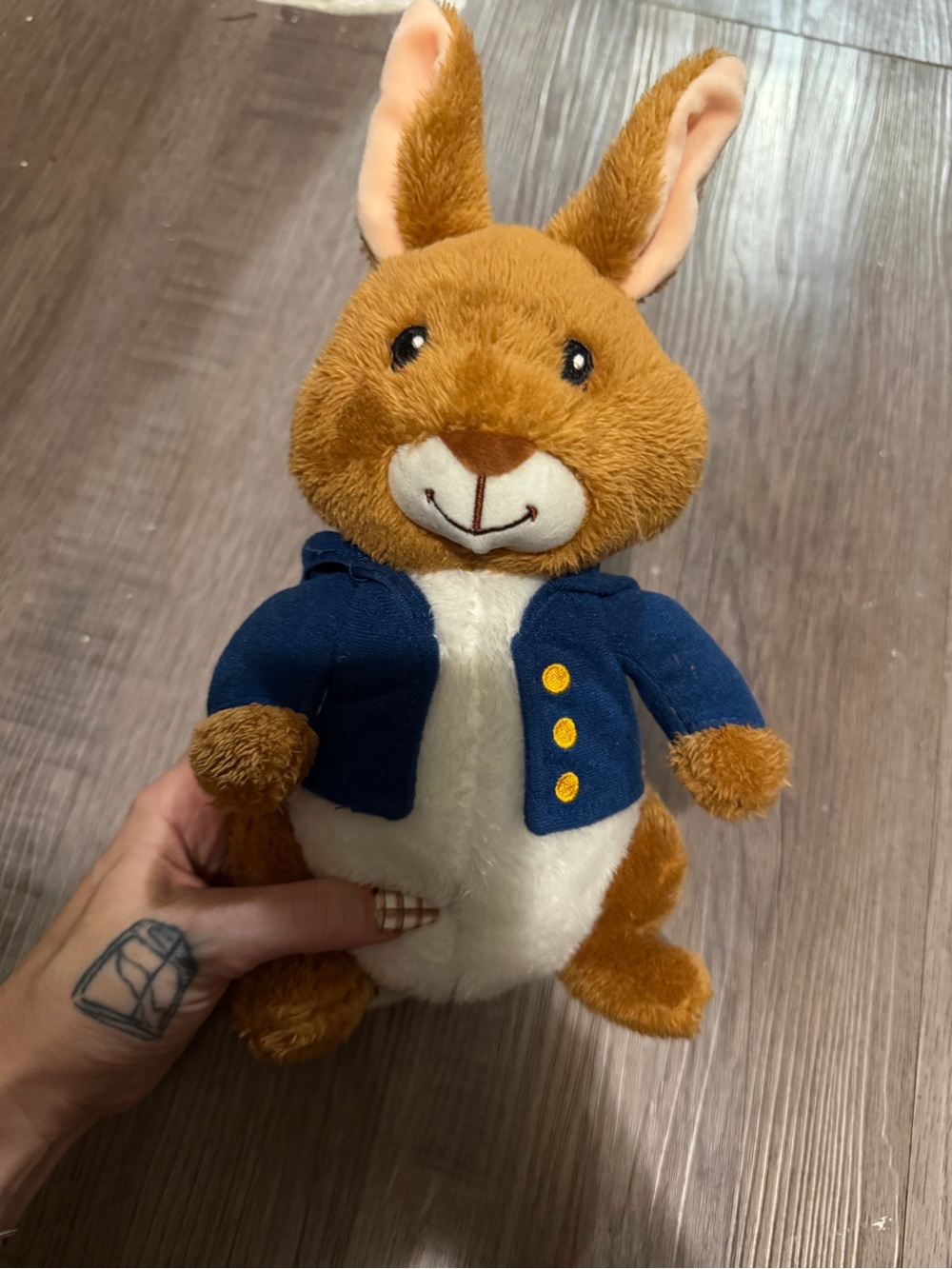 Plush- Peter Rabbit- Brown & White Bunny Toy with Navy Jacket